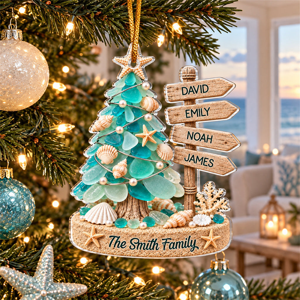 Custom Sea Glass Acrylic Ornament - Personalized Christmas Birthday Gifts For Mom, Dad, Brother, Sister