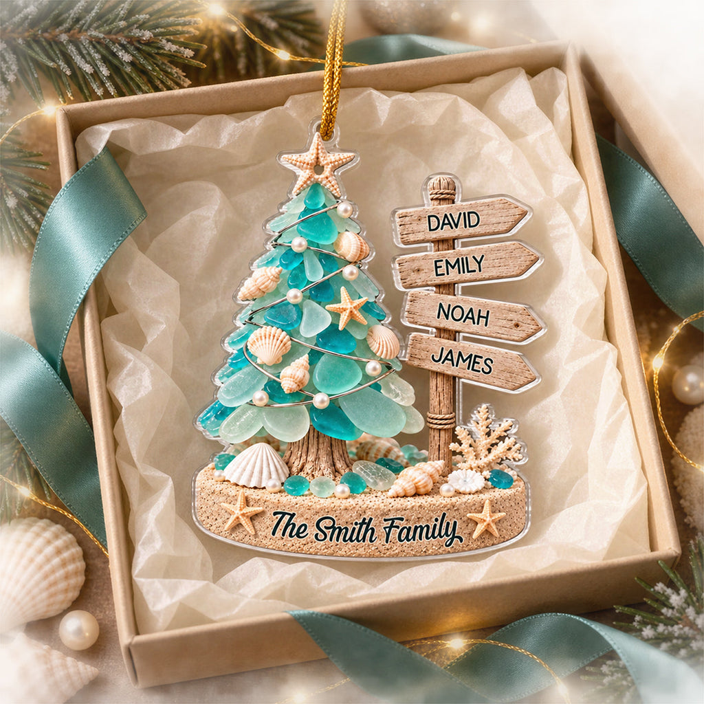 Custom Sea Glass Acrylic Ornament - Personalized Christmas Birthday Gifts For Mom, Dad, Brother, Sister